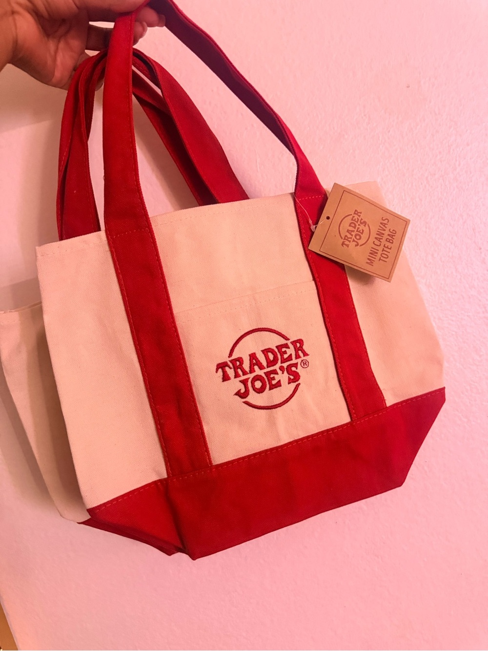 Trader Joe's Red & Cream Canvas Tote Bag
